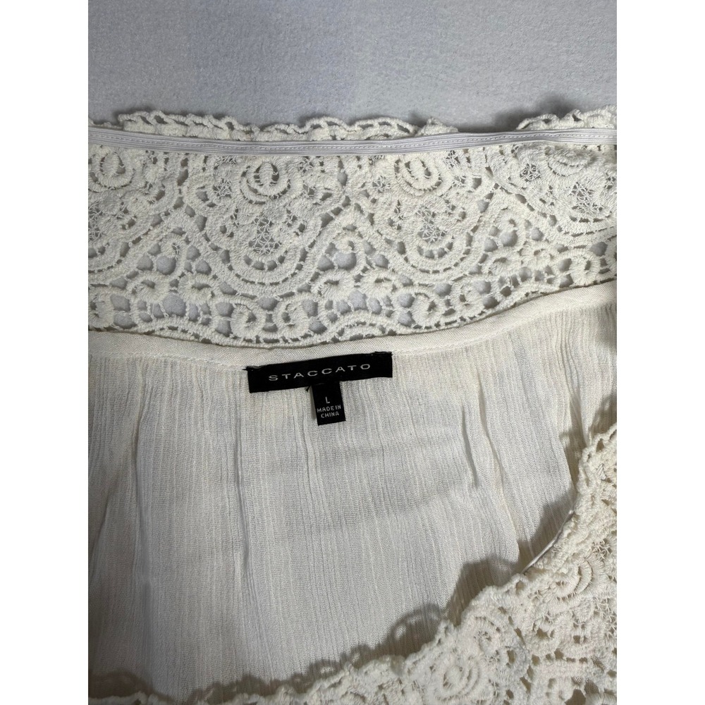 Staccato Womens Blouse Large Off Shoulder Crochet Lace Peasant Ivory Rayon